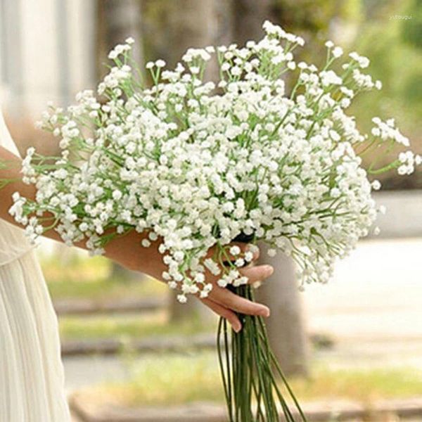 Flores decorativas 40cm plástico artificial flor falsa branco gypsophila buquês arranjo casa varanda decoração de casamento ao ar livre