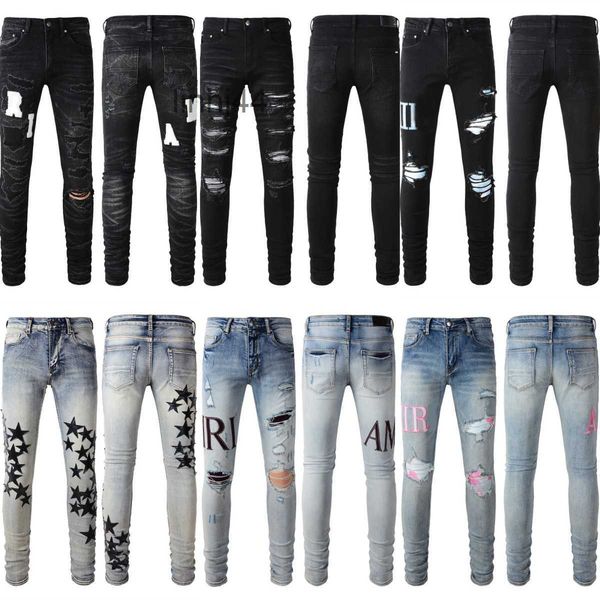 Jeans da uomo Nuovi Jeans Mens Designer Qualità Moda Cool Style Luxury Denim Pant Distressed Strappato Biker Nero Blu Jean Uomo PantaloniQT4X