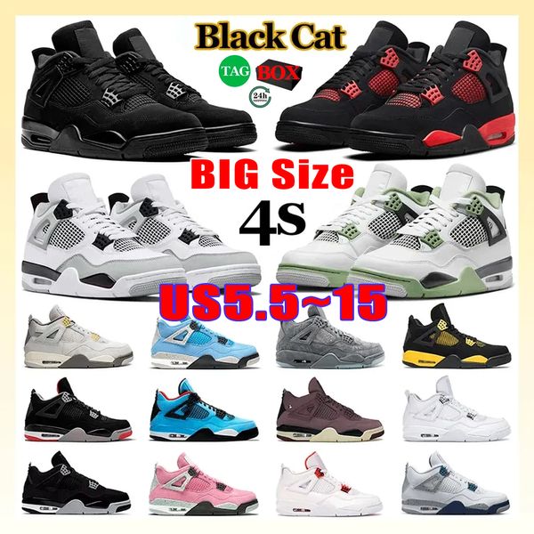 Große Größe 14 15 Basketballschuhe für Männer Frauen Black Cat 4s Military Sail Red Cement Yellow Thunder White Oreo Cool Grey Blue University Seafoam Herrensport mit Box