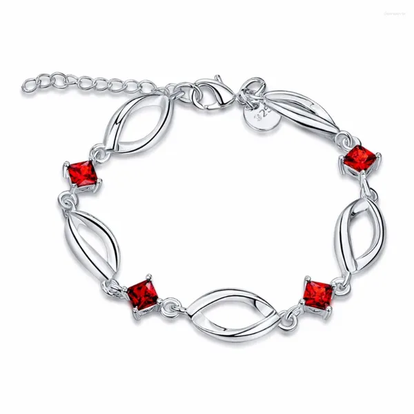 Charme pulseiras 2024 estilo jóias padrão pulseira de prata esterlina vermelho quadrado zircão moda openwork senhoras fivela de água