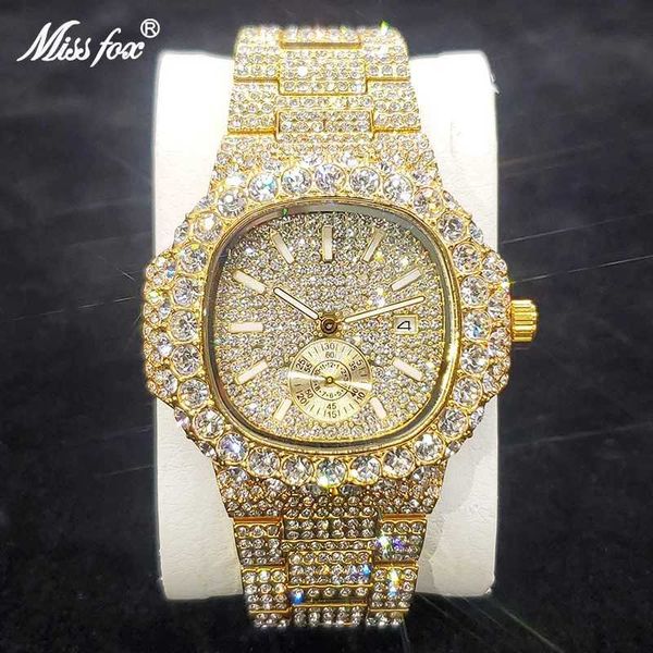 Andere Uhren Luxuriöse 18K vergoldete Uhren Herren Beliebte Hip Hop Diamant Quarzuhr High End Iced Out Edelstahluhr Dropshipping J240131