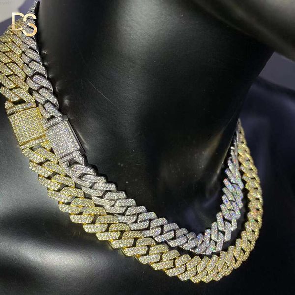 Catena a maglia cubana con collana da uomo Moissanite, gioielli di moda hip-hop placcato oro di migliore qualità da 14 mm