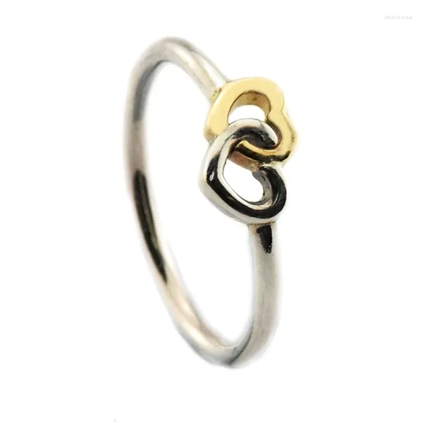 Anéis de cluster genuíno 925 anel de prata esterlina coração para dois tons para mulheres diy fazendo festa de casamento presente moda jóias anillos