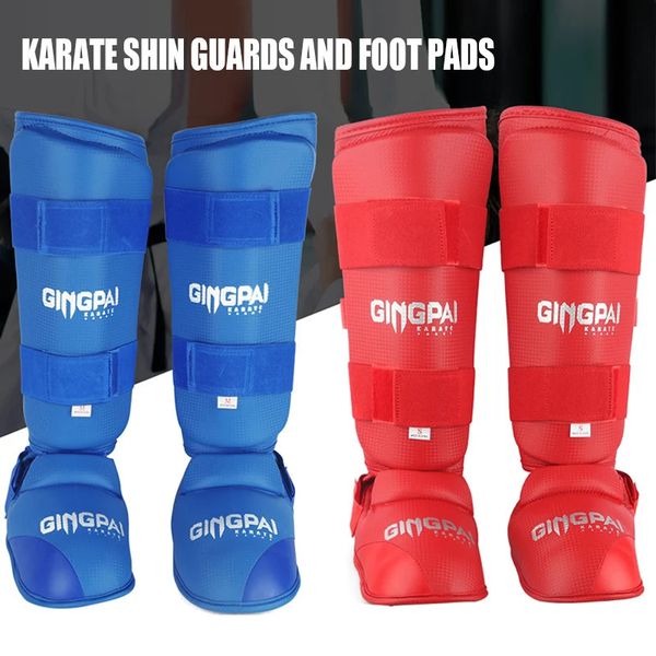 GINGPAI Parastinchi Karate Professionali con Dito Rosso Blu Muay Thai Guardia Gamba Cuscinetti per Caviglia Supporto MMA Taekwondo Protegge 240124