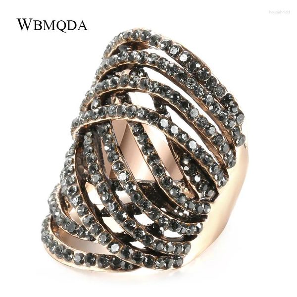 Anéis de cluster wbmqda luxo punk grande anel geométrico cruz cinza cristal feminino acessórios de festa cor de ouro vintage jóias de casamento presente