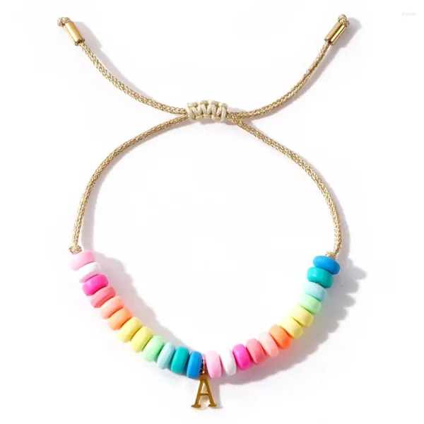 Charme pulseiras kkbead heishi argila frisada doce cor pilha 26 letras boho jóias artesanais para mulheres presentes de férias