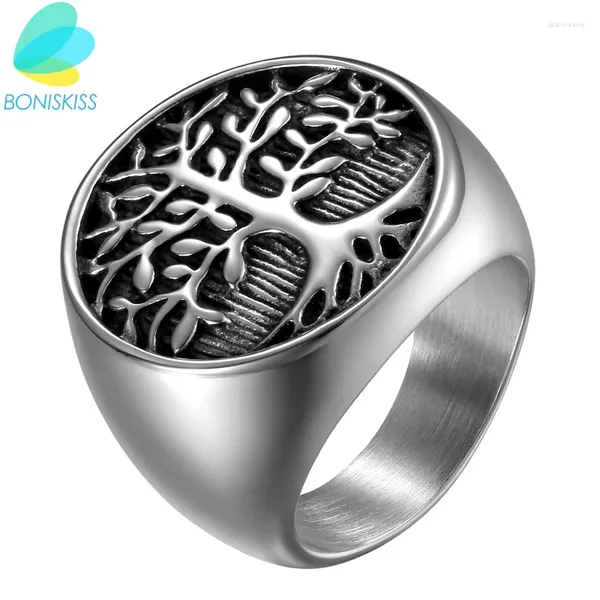 Cluster Ringe Boniskiss Punk Männer Silber Farbe Baum des Lebens Ring Casting Edelstahl für Schmuck Bague Homme