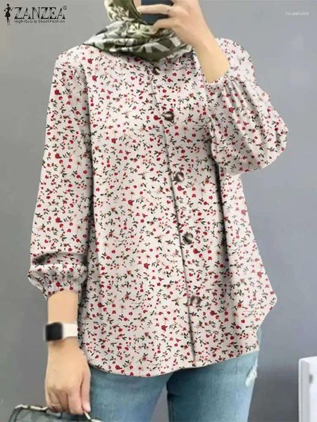 Roupas étnicas Zanzea Moda Floral Impresso Muçulmano Tops Mulher Manga Longa O-pescoço Blusa Vintage Turquia Hijab Camisa Casual Islâmica