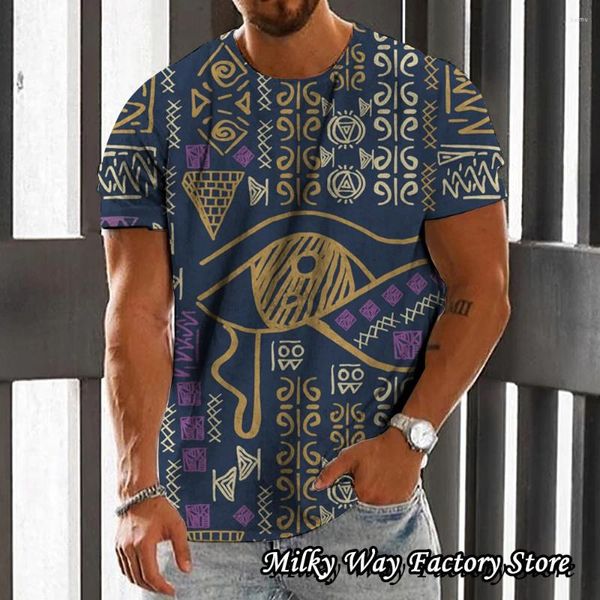 T-shirt da uomo Estate Uomo T-shirt vintage Casual O-Collo Top Tees Moda maschile Abbigliamento manica corta Egyptain Pattern Streetwear Tshirt