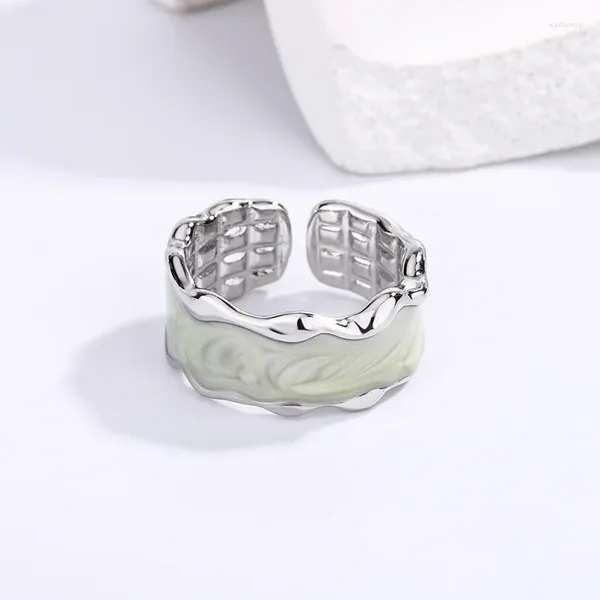 Anelli a grappolo Anello da dito vintage in argento sterling 925 con onda bianca, aperto regolabile per le donne, regalo di marca di gioielleria raffinata di lusso