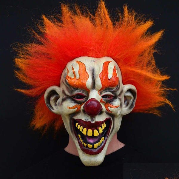 Partymasken Böse gruselige Halloween-Flammen-Clown-Maske aus Gummilatex mit Haaren Lustige Joker-Kostüme Requisiten ADT One Size X0803 Drop Lieferung Dhitl