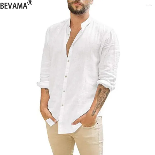 Camisas casuais masculinas algodão linho cor sólida camisa de manga comprida verão plus size blusas gola praia estilo masculino topos S-3XL