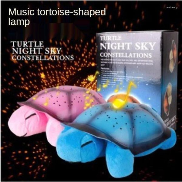 Luci notturne Lampada per proiettore tartaruga in peluche per bambini Musica Cielo stellato Dorme Luce luminosa per la decorazione della camera da letto del giocattolo