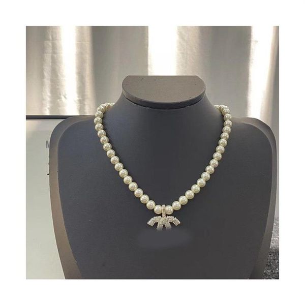 18 стилей, ожерелья с подвесками в виде двойной буквы, 18-каратное позолоченное ожерелье со стразами и жемчугом Crysatl, ожерелье-свитер для женщин, свадебная вечеринка Jewerlr240B