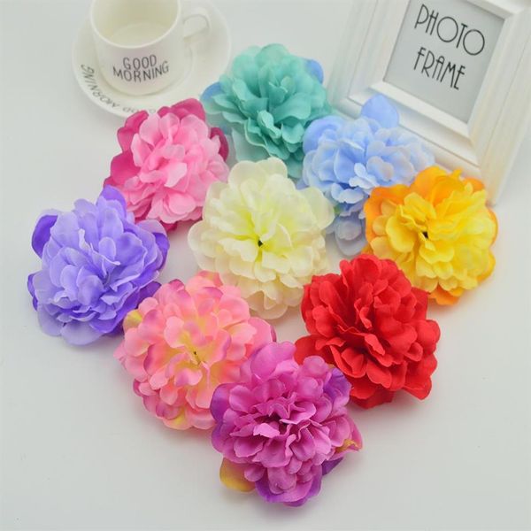 100 pcs 10 cm Slik rosas cabeça para casa decoração de casamento acessórios de noiva folga peônia falsa diy grinalda flores artificiais y2002412