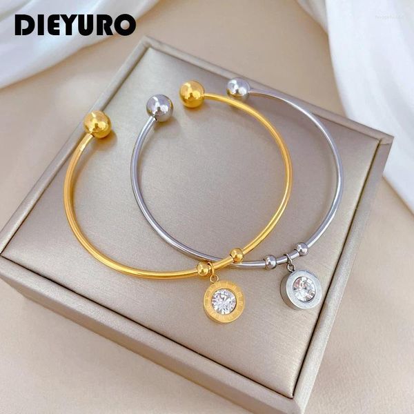 Braccialetti con ciondoli DIEYURO Bracciale in zircone con numeri romani in acciaio inossidabile 316L per le donne Braccialetti regolabili di moda Gioielli Regalo di festa Festa