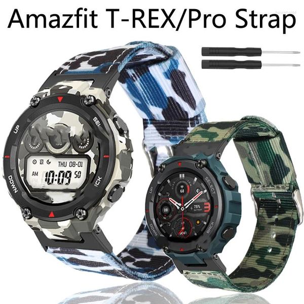 Assista Bandas Camuflagem Canvas Strap para Huami Amazfit T-Rex Smart Band Nylon Substituir Pulseira Xiaomi Pro Trex Correa