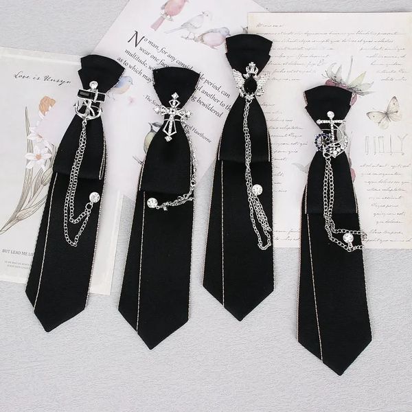 Handgefertigte schwarze Band-Krawatte mit Kristall-Strass-Schmuck für Männer, Hemden, Mädchen, Jungen, Kragen, Krawatten, Schuluniform, Damen-Krawatte 240122