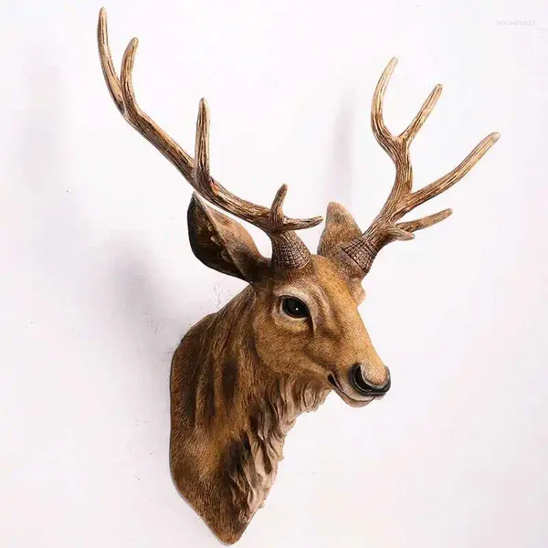 Figurine decorative Testa di cervo finto Tassidermia Animale Decorazione da parete Fattoria fatta a mano Resina Accessori per la decorazione della casa Moderni per