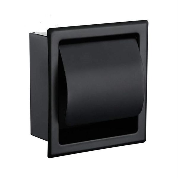 Suporte de papel higiênico embutido preto, construção de metal 304, aço inoxidável, parede dupla, caixa de rolo de banheiro, 254k