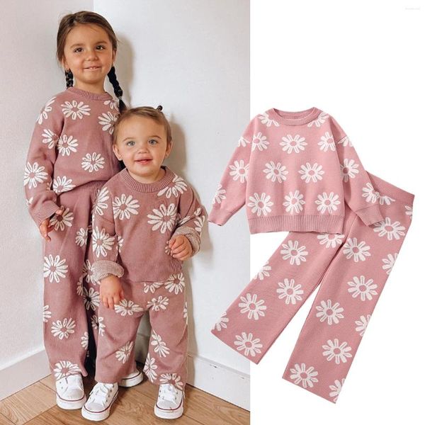 Set di abbigliamento FOCUSNORM 1-6Y Inverno Bambino Bambini Ragazze Vestiti caldi Girasoli Maglione lavorato a maglia a maniche lunghe Top Pantaloni larghi