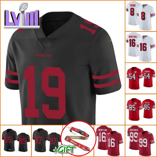 Atacado personalizado camisas de futebol San''Francisco''49ers''97 Nick Bosa Fred Warner Trey Lance Jerry Rice Kittle Jovem Samuel Kinlaw preto Untouc Homens Mulheres Juventude Jersey