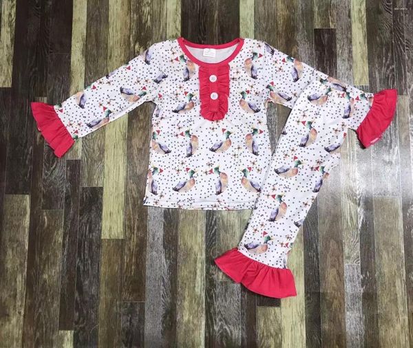 Conjuntos de roupas infantil boutique Natal fofo botão pato bebê pijama de manga comprida