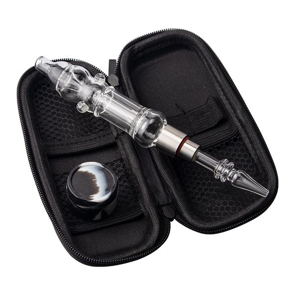 Glassvape666 NC025 Tubo de água de vidro portátil Bubbler Bong Bag Set 510 Titanium Ceramic Nail Quartz Banger Nail 45/90 Degree Dabber Tool Tubos de fumo à prova de derramamento