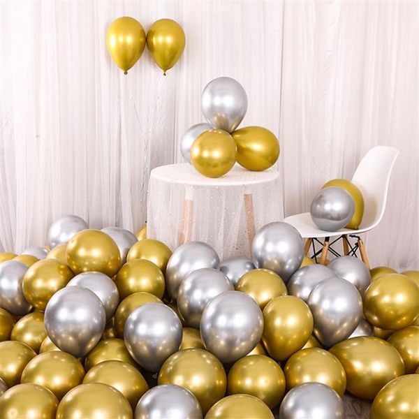 10PCS 12 Zoll Silber Gold Metallic Latex Ballons Pearly Metall Ballon Goldfarben Globos Hochzeit Geburtstag Party Supplies Balloon210r