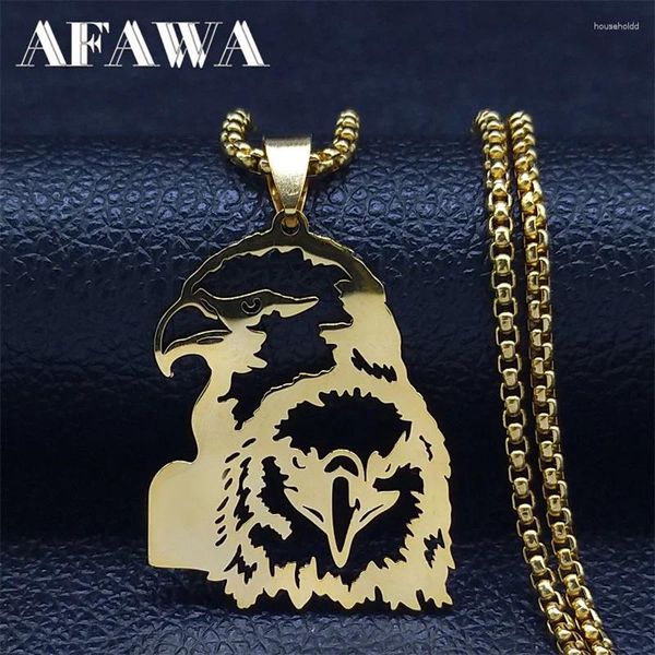 Anhänger Halsketten Mythologie Tier Adler Kopf Halskette Edelstahl Gold Farbe Hawk Kette Schmuck Colar Masculino N2034S02