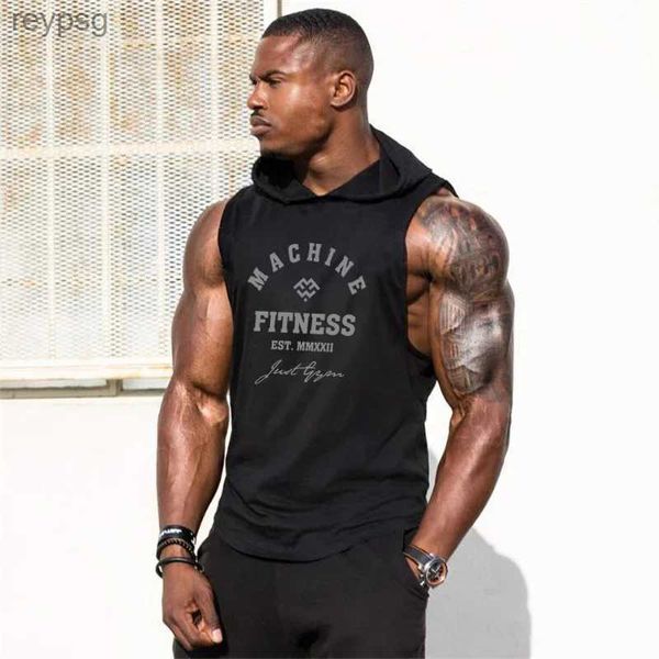 Herren-Tanktops MACHINE FITNESS Mens Gym Hooded Tank Top Baumwolle Bodybuilding-Kleidung Sommer Muscle Fit ärmellose Hoodies Shirt Sport-Unterhemden YQ240131