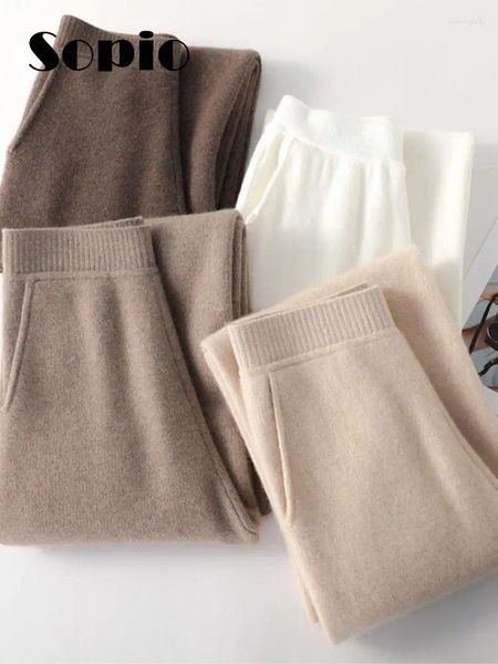 Pantaloni da donna Moda Pantaloni sportivi in cashmere Donna Autunno Inverno 2024 Pantaloni larghi dritti solidi in lana a vita alta a gamba larga