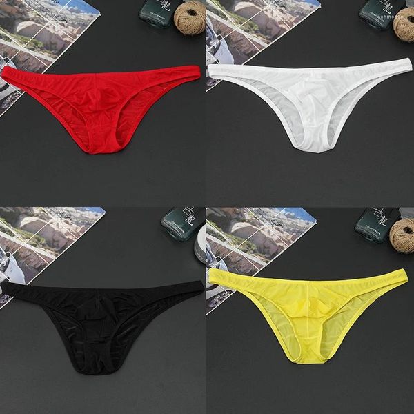 Unterhosen Herren Ice Silk Big Penis Pouch Briefs Elastisch Nahtlos Solide Ultradünn Atmungsaktiv Ausbuchtung Niedrige Taille Weiche Unterwäsche