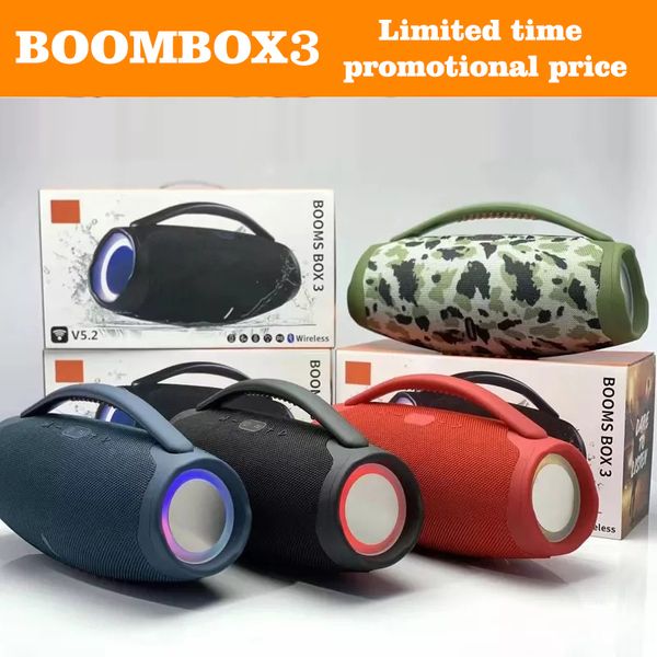 Altoparlante Bluetooth portatile BOOMBOX 3 IPX5 Antipolvere e impermeabile Effetto subwoofer 3D Altoparlante wireless esterno Batteria di grande capacità Tandem wireless TWS