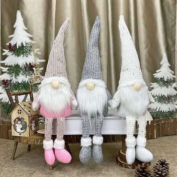 Natal de malha chapéu longo boneca sem rosto elfo brinquedo festa de natal pingente de pelúcia gnome bonecas natal árvore gota ornamento decorações294g