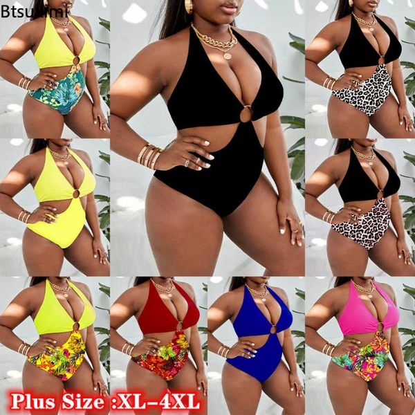 Costumi da bagno da donna Plus Size 4XL Costumi da bagno per signore grasse Stampati Costume intero sexy da donna Costumi da bagno da spiaggia Costume da bagno Bikini 2024