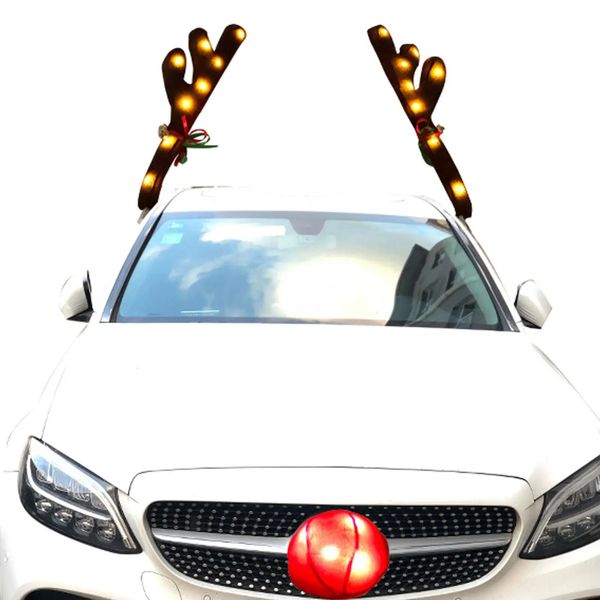 Олень автомобиль нос рог со светодиодной подсветкой рождественские украшения красные украшения лося рога декор 240124