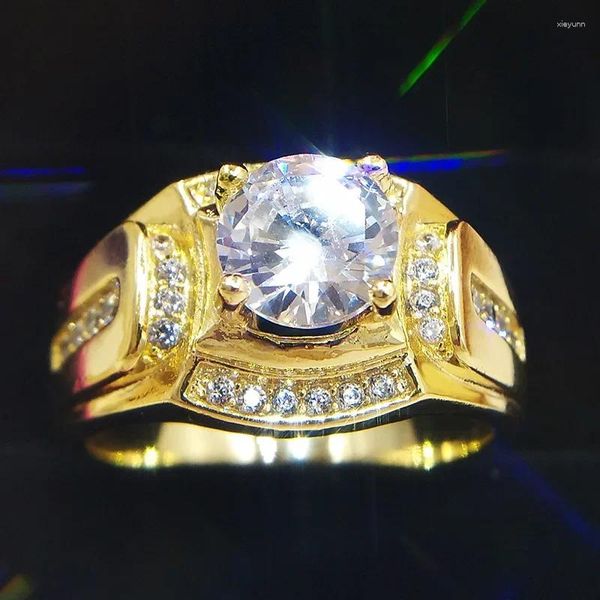 Anéis de cluster cor de ouro casamento masculino para homens jóias anel de cristal zircônia cúbica festa anillos jóias venda ano presentes tamanho 6-12