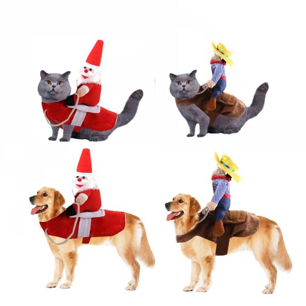 Trelas cão papai noel colete equitação traje de natal engraçado pet colete roupas cães gatos roupa roupas vestuário festa natal