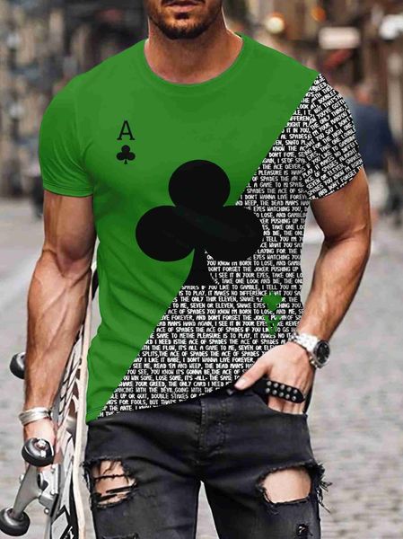 Homens camisetas Mens Punk Estilo Manga Curta Imitação T-shirt Vintage Poker Impresso Top T-shirt Mens Street Wear