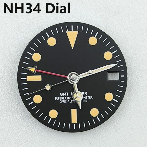 Uhr Reparatur Kits NH34 Zifferblatt GMT Vintage Vier Hände Grün Leuchtend Für Uhrwerk Modifizierte Zifferblätter Ersatzteile