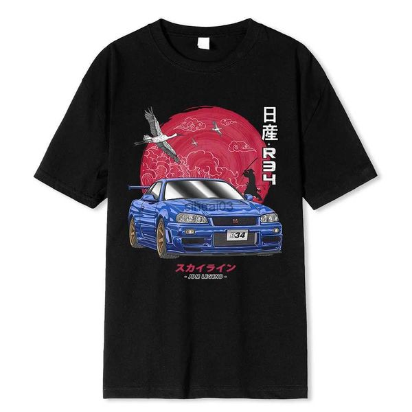 Мужские футболки, хлопковая футболка с инициалами D, мужская и женская футболка Harajuku, эстетическая футболка большого размера, забавная футболка JDM LEGEND с автомобилем, футболка Nissan Skyline R34