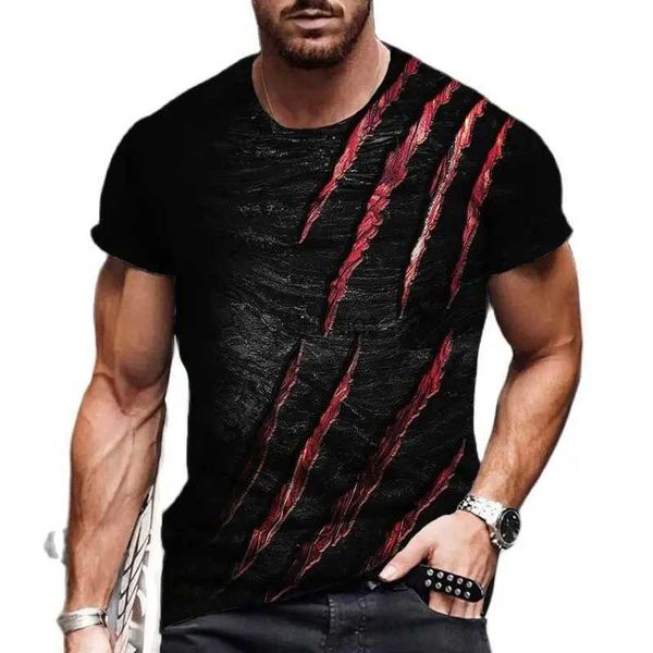 Herren T-Shirts Vintage Pfotenabdruck Herren T-Shirts Sommer O-Ausschnitt Kurzarm Atmungsaktive Polyester T-Shirts Streetwear Hip Hop Tops Herrenbekleidung