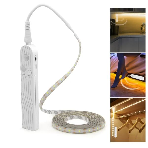 Umlight1688 Strisce LED Sensore di movimento 1m 2m 3m Luce per armadio sotto il letto Lampada da notte Lampada per scale Corridoio Armadio Cucina LL