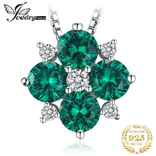 Подвески JewelryPalace Lucky Clover 1.2ct Имитация изумруда Стерлинговое серебро 925 пробы Ожерелье Подвеска для женщин Модные украшения без цепочки