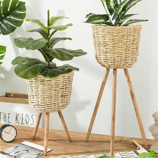 Decoração de jardim vaso de piso planta suporte de vime vaso de flores titular exibição vaso rack decoração rústica vaso de plantas suprimentos de jardim t231q