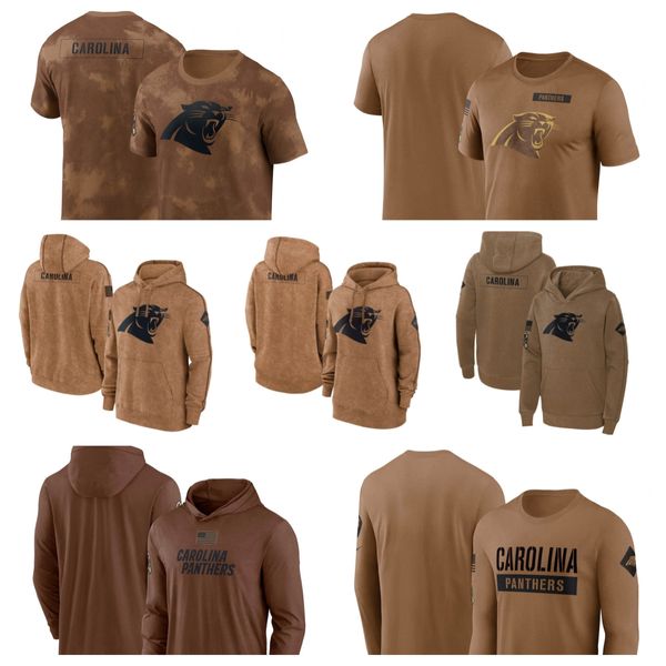 Felpa con cappuccio Carolina''Panthers''Men Women Youth''Brown 2023 Salute To Service Club Pullover Felpa con cappuccio