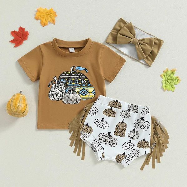 Kleidungssets CitgeeSummer Halloween Kleinkind Baby Mädchen Outfits Kurzarm Kürbis Print Tops Quaste Shorts Stirnband Set Kleidung