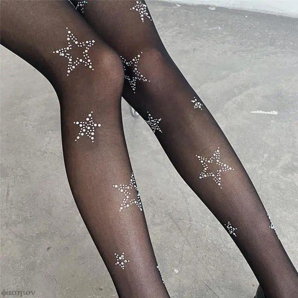 Женские носки, милые колготки с серебряным звездным принтом, колготки для девочек, японские сетчатые прозрачные чулки с бантом JK Lolita