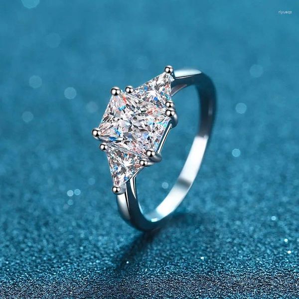 Anéis de Cluster Loriele 3 Moissanite Diamante Esmeralda Corte Anel de Pedra Banda de Casamento Sólida Prata Luxo Mulheres Noivado